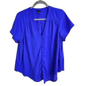 Torrid Blouse Button Front Top Women 0X Cobalt Blue V Neck Blouse Women Casual